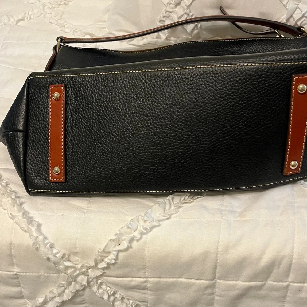 Dooney & Bourke Black Pebble Leather Shoulder Bag with Tan Trim